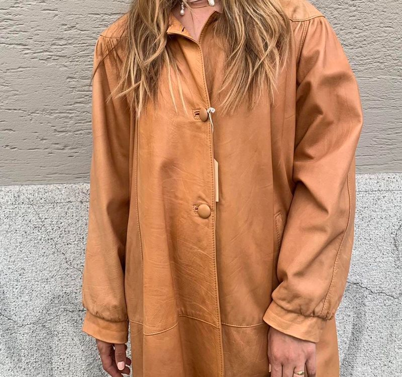 Vintage Leder Mantel Kleid dress caramel Fashion Zara cos Kaufen auf
