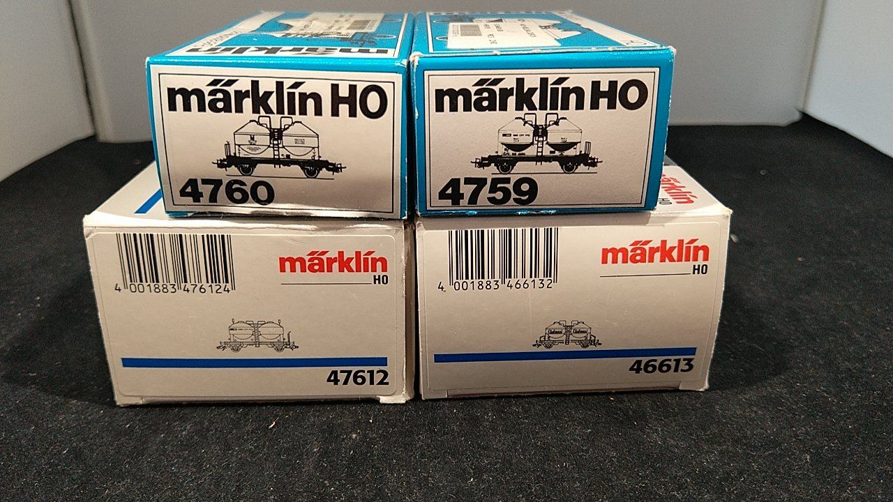 Märklin Modellini di ferrovie: 4 Märklin Silo-Behälter Wagen SBB/SNCF/DB – Usato da Uster venduto da Regenwurm61 8