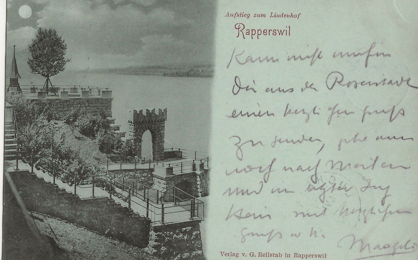 Cartoline postali: Rapperswil, Mondschein-Litho, 1900 – Usato da Frauenfeld venduto da Merk52