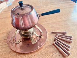 VINTAGE Fonduebourguignonne Set:Kupfer, Rechaud Messing 60er