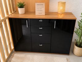 Kommode schwarz hochglanz Holzoptik mit Schubladen und ...
