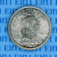 CHF___1.00 1911 stgl * nigelnagelneu! 1 Franken