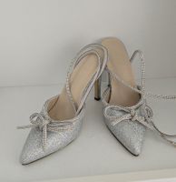 Damen Pumps Glitzer Silber mit Schleife neue gr. 37