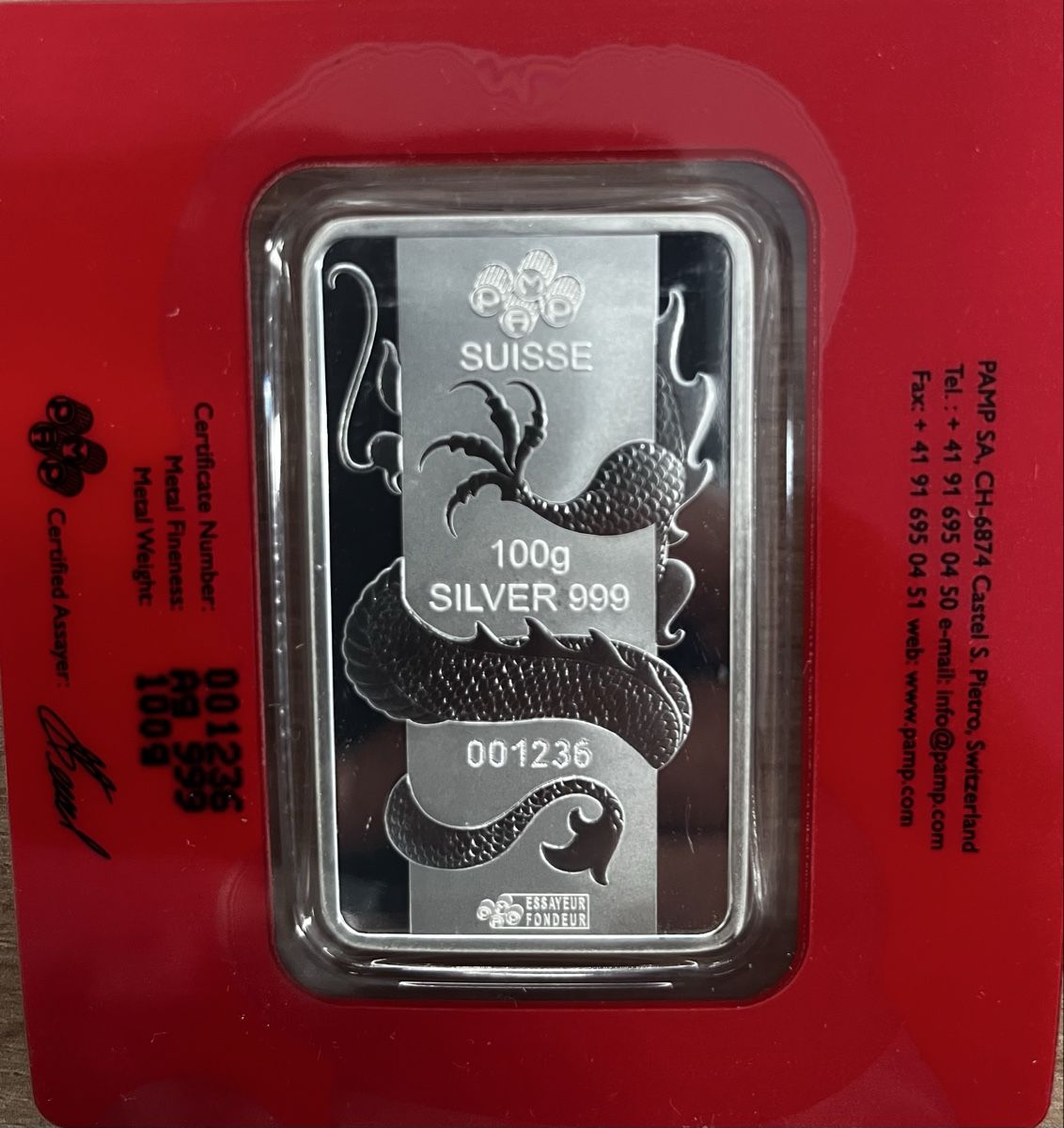 Pamp Edelmetalle: PAMP Silberbarren 100g Lunar Drache 2012  – Neu (gemäss Beschreibung) aus Safenwil von reppto63 1