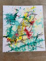 📌 Vogel auf Ast Zeichnung: Vogel  Malerei bunt Original EB