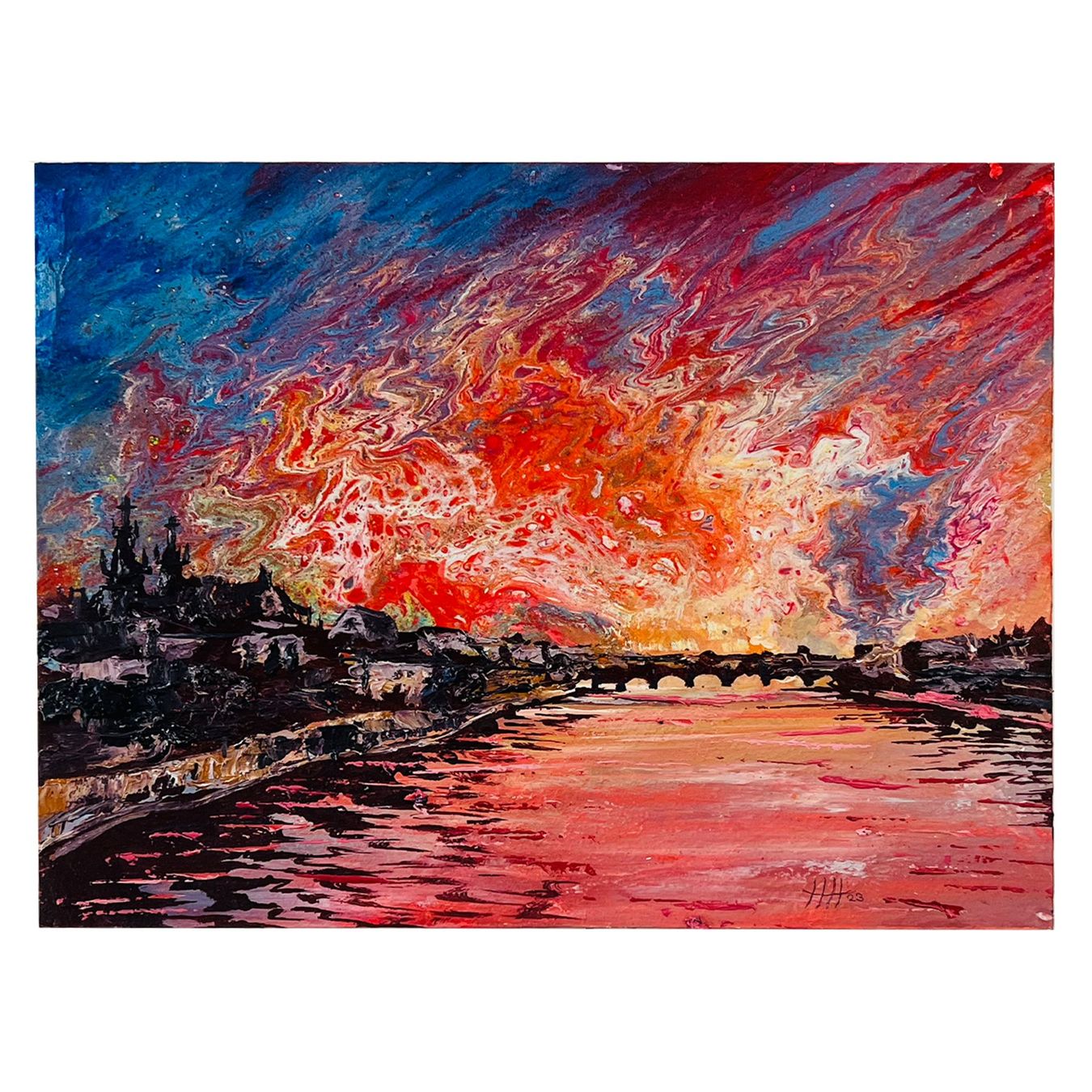 Gemälde: Red Blue Basel Sky 25x30cm – Neu (gemäss Beschreibung) aus Basel von HNDidn