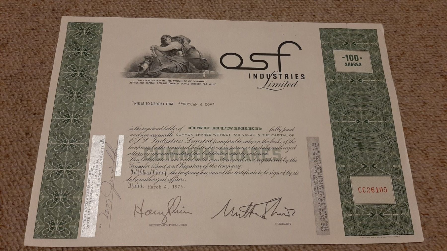 Documenti: Aktie OSF Industries Limited – Usato da Porza venduto da ulletta1