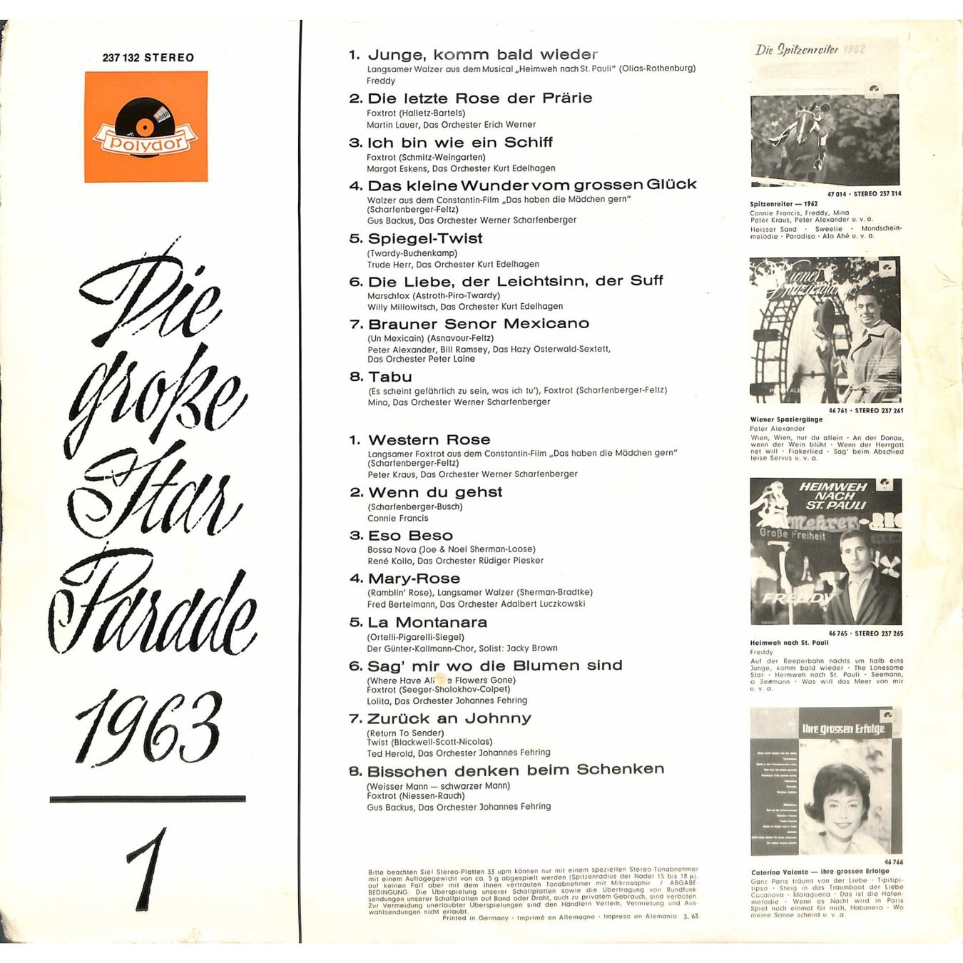 Schallplatten: LP: Die Grosse Starparade 1963/1 – Gebraucht aus Trimmis von Dres2 1