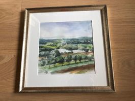 Aquarell - Original - signiert - Seenlandschaft