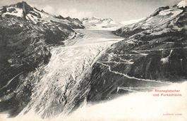 Rhonegletscher (VS) – Ansicht mit der Furkastrasse