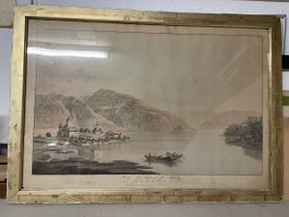 Gravur Vue du chateau de Spiez sur le lac de Thun H.R. 59x38