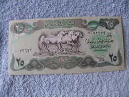 Seltene irakische 25 Dinar Note mit Pferden, Wie Neu