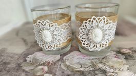 2 x Kerzenglas Teelicht Kerzenhalter Boho Style Shabby Chic