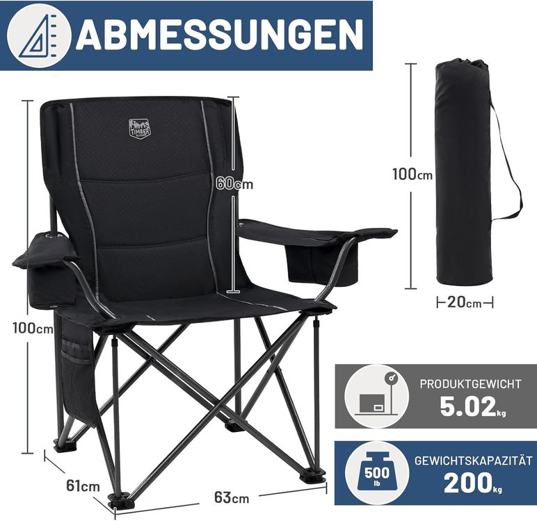 Stühle: XXL Campingstuhl Faltbar Bequem Gepolster Klappstuhl Sessel – Neu und originalverpackt aus Herisau von NexCart 6