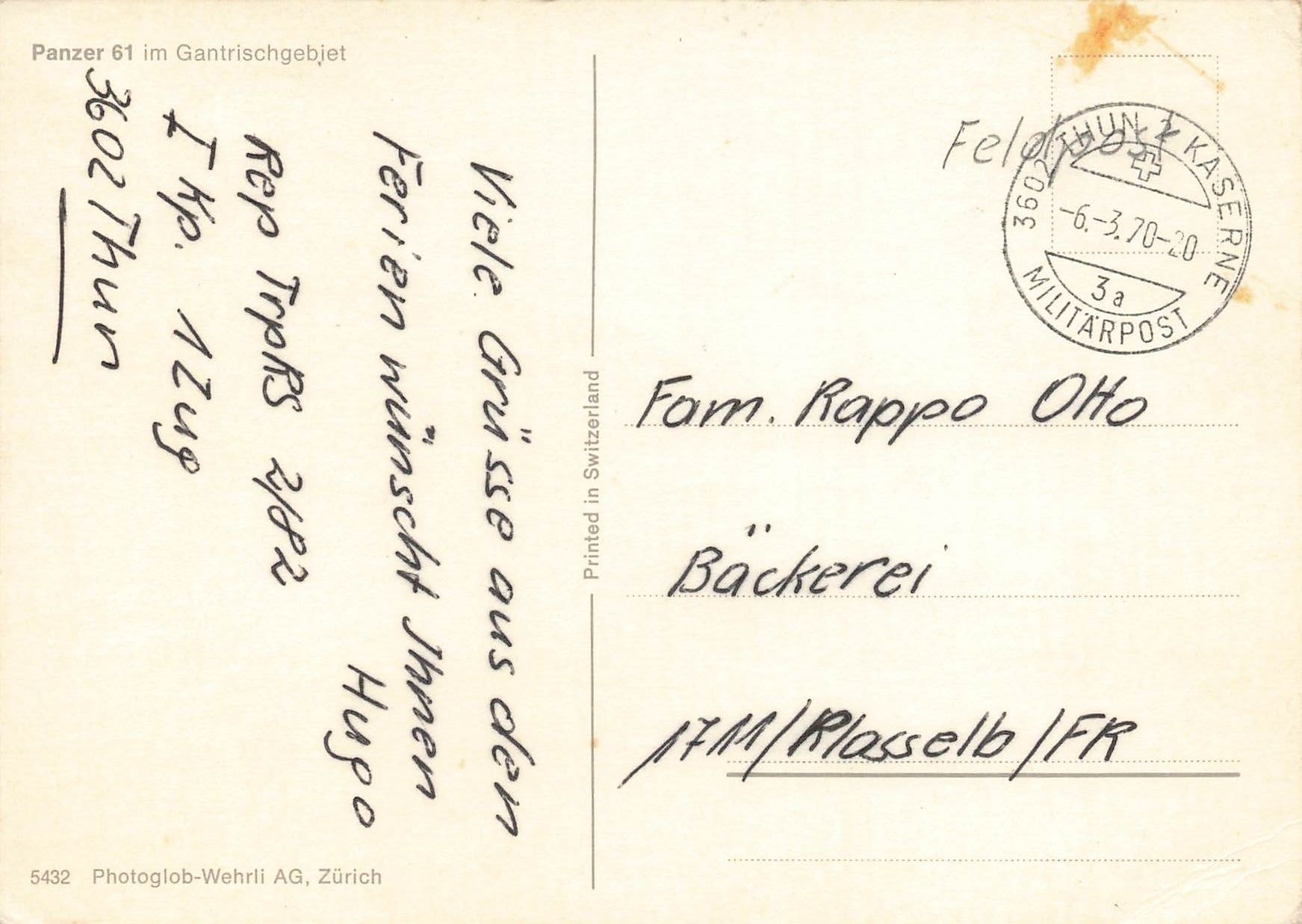 Cartoline postali: Panzer 61 der Schweizer Armee im Einsat Militare – Usato da Biasca venduto da Blenio71 1