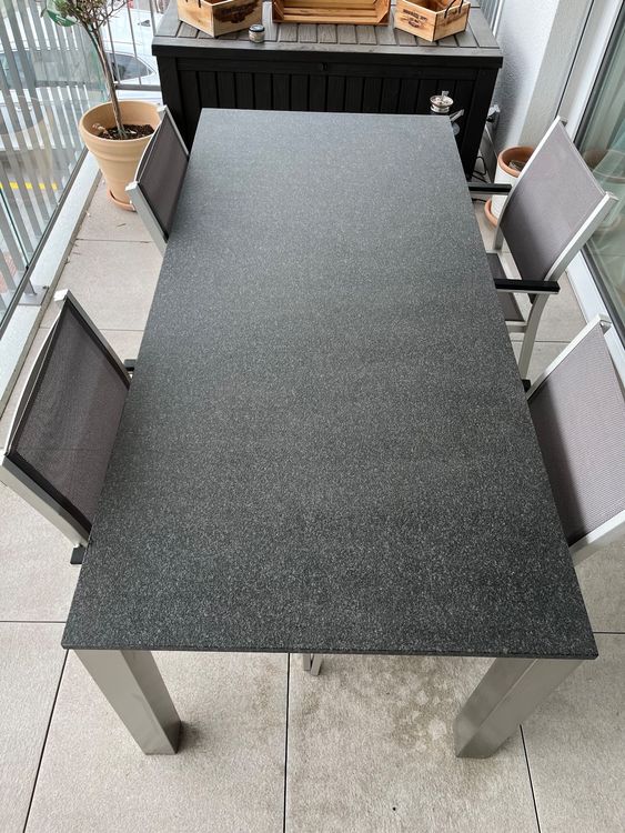 Gartentisch Granit & Edelstahl 185x85cm inkl. Stühle Kaufen auf Ricardo