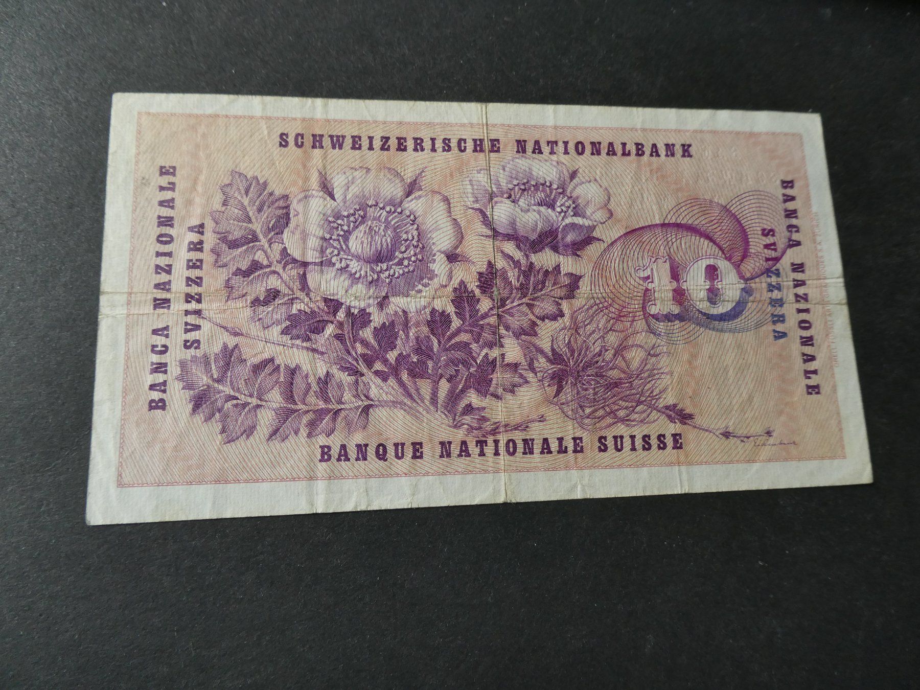 Banknoten: Schweiz 1955, 10 Franken – Gebraucht aus Hinterforst von Rohusri 1