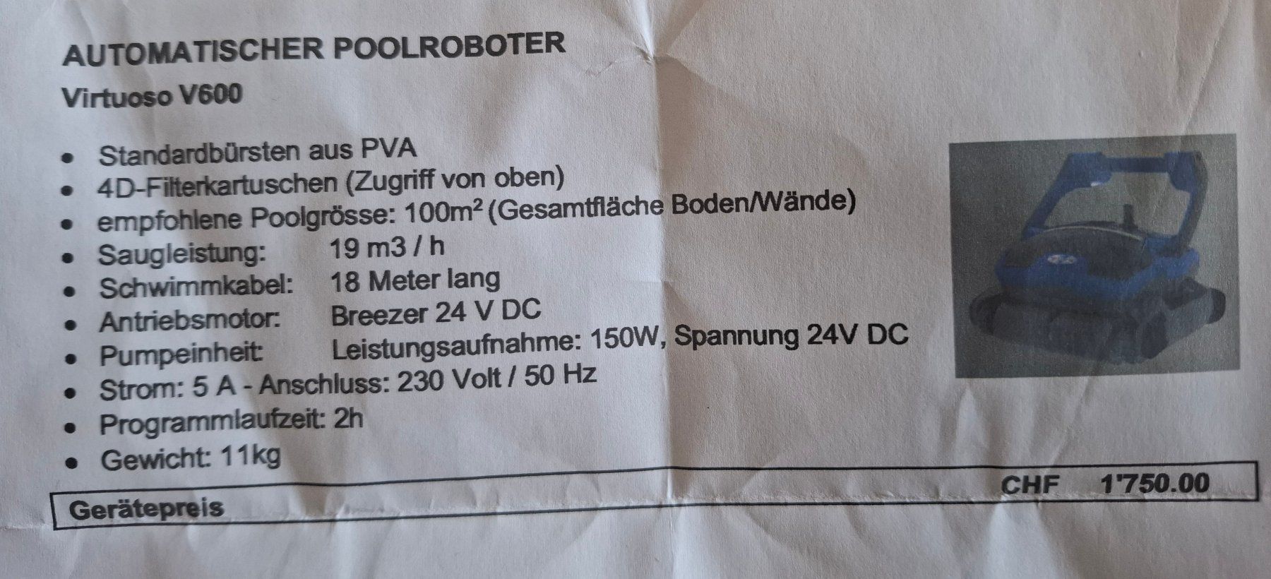 Accessori per Piscine: Automatischer Poolroboter Virtuoso V600 – Usato da Schaffhausen venduto da froschkoenig1 2