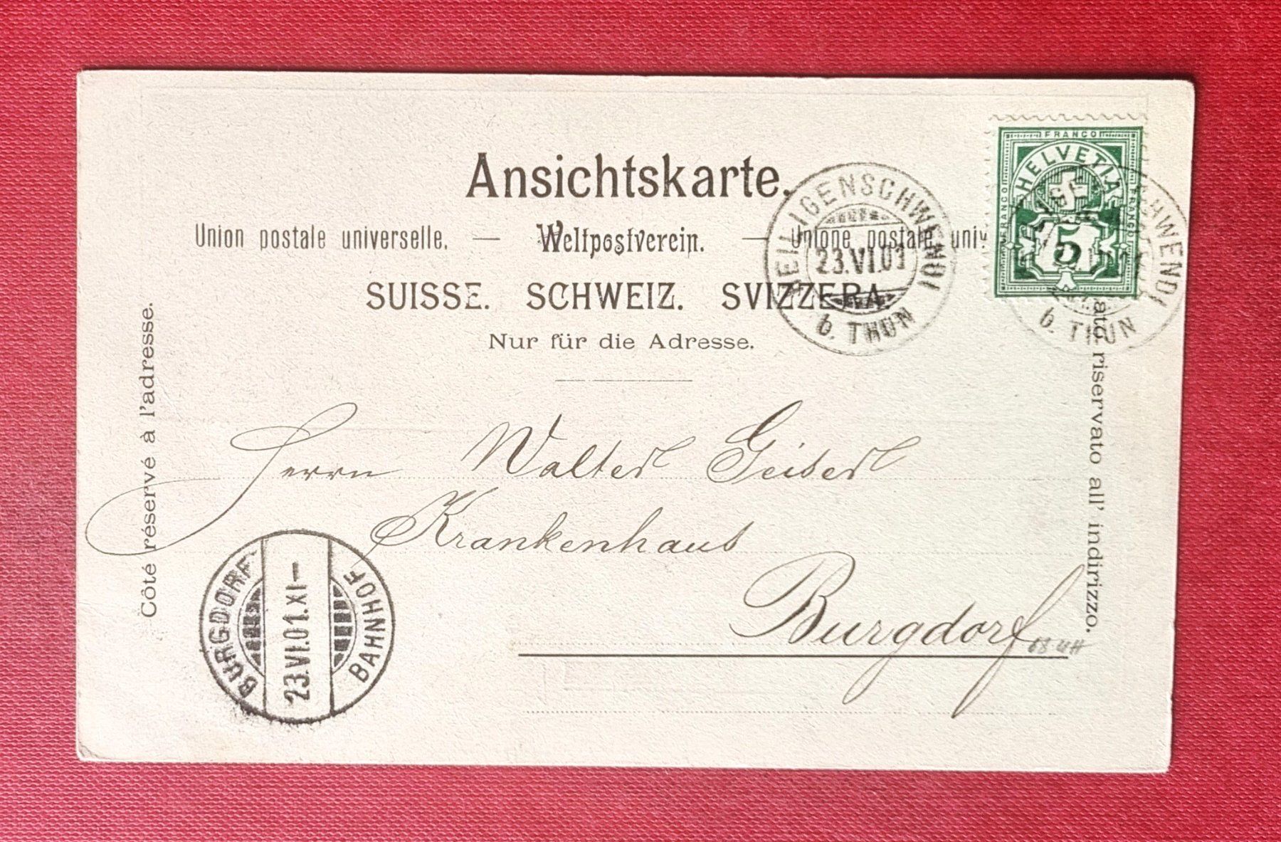 Ansichtskarten: Schwendi bei Thun - Thunersee - Heilanstalt - 1901 – Gebraucht aus Rothrist von RROENK 1