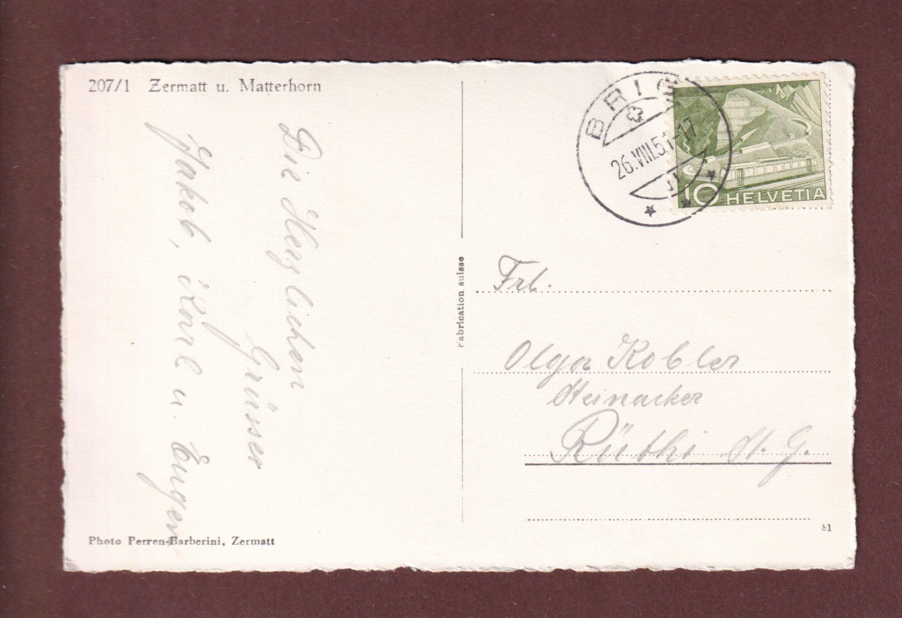 Ansichtskarten: ZERMATT - Matterhorn - 1951 – Gebraucht aus Pully von nicecards-shop 1