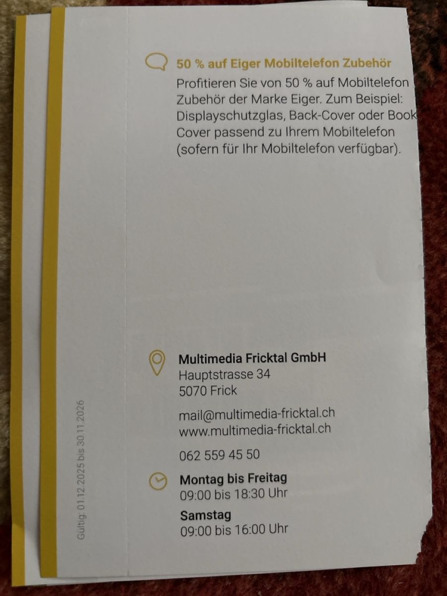 Gutscheine: Trois bons de 50% à Frick – Neu (gemäss Beschreibung) aus Düdingen von Yellow 3