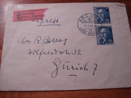 Eilbrief 1943, Ascona-Zürich, 30 Rp Juventutefrankatur, Paar