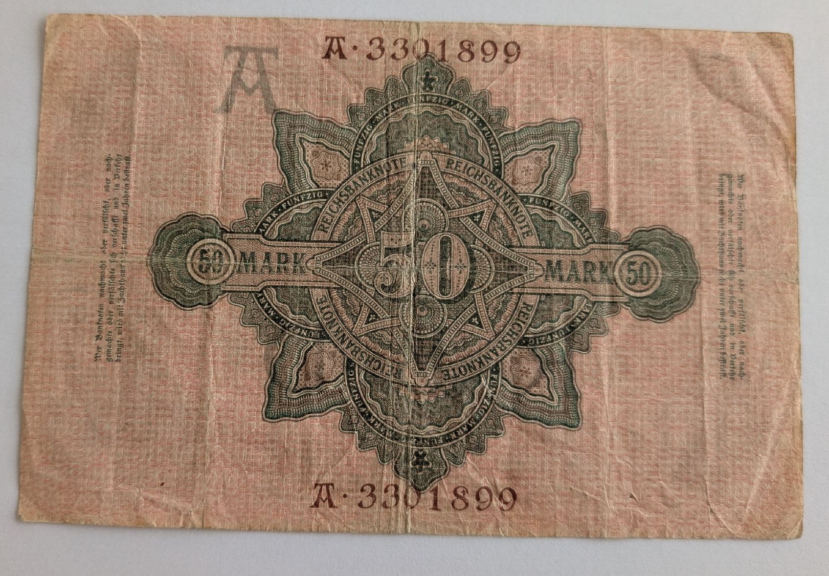 Banknoten: 50 Mark Reichsbanknote, 1910 – Gebraucht aus Widnau von angiel02 1