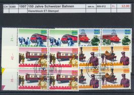 1997 "150 Jahre Schweizer Bahnen", Viererblock, ET - Stempel