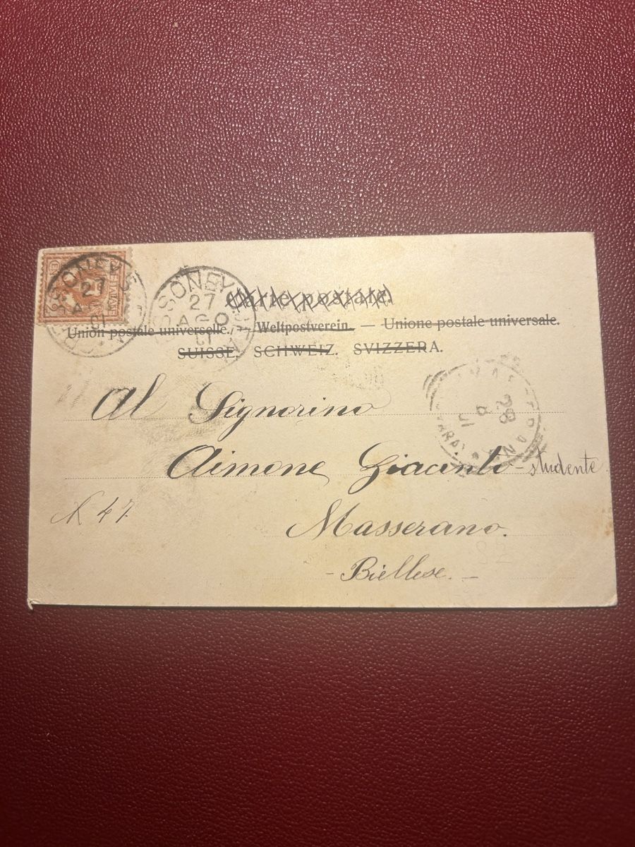 Ansichtskarten: Gruss aus Oberiberg 1901 – Gebraucht aus Breganzona von Milesbo 1