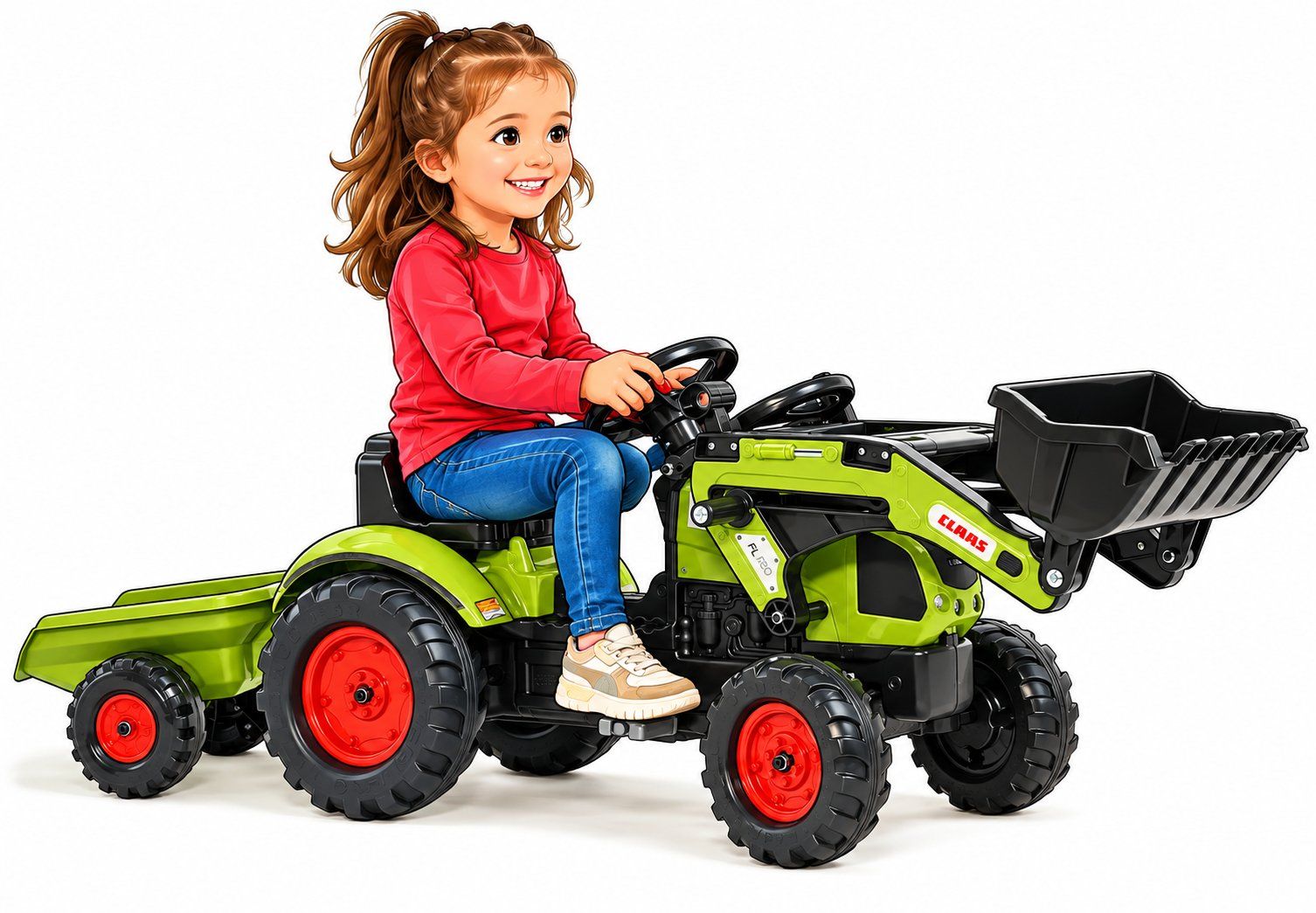 Fahrzeuge für Kinder: Trettraktor Tretbaggerlader mit Anhänger – Neu und originalverpackt aus Untersiggenthal von customs 1