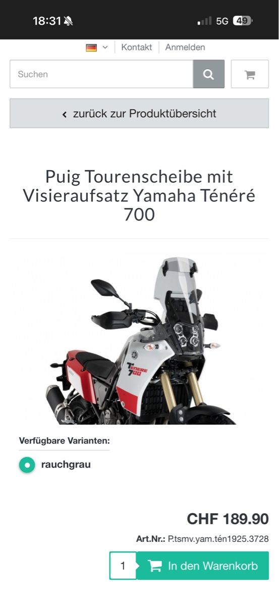 Puig Tutti i ricambio per moto: Puig Windschutzscheibe Yamaha Tenere 700 – Usato da Hombrechtikon venduto da dom_vy6m