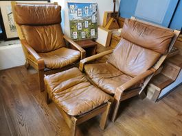 2 Fauteuils vintage scandinave Ingmar Relling + ottoman