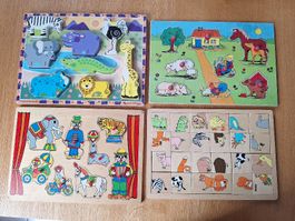 4x Holzpuzzles Tiere Bauernhof Zirkus Melissa & Doug 