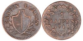 Kantonalmünze Luzern Rappen von 1844 (sehr schön). Ab 1.--