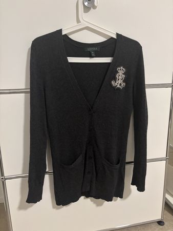 Kaschmir Seide Cardigan Strickjacke grau XS Ralph Laure