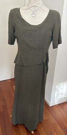 Kingfield Olive grün Leinen mix Sommer kleid 40 M L 