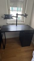 Schreibtisch schwarz mit Monitorhalterung und Schubladen