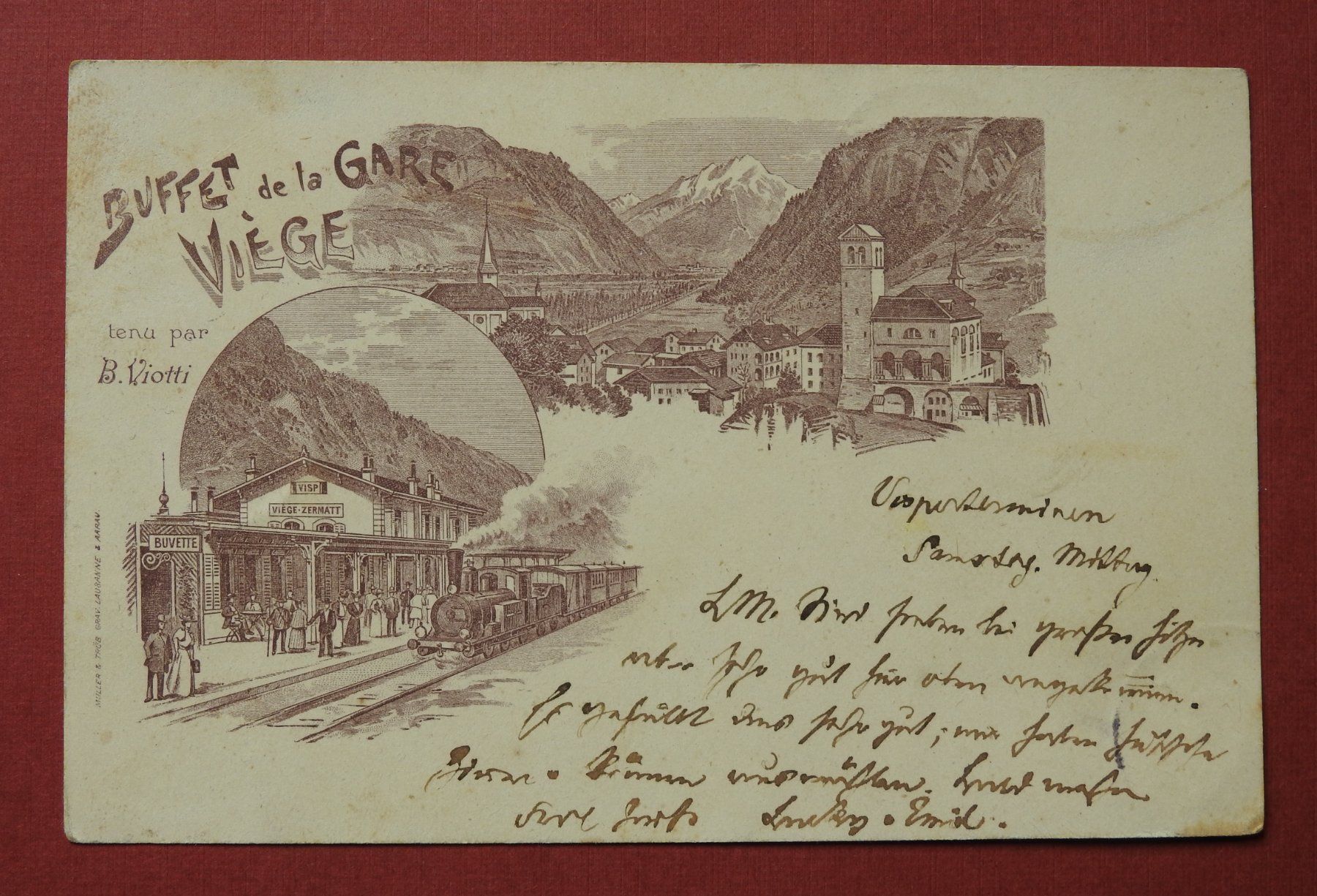 Cartoline postali: VISP Bahnhof Viege - Zermatt Buffet de la Gare – Usato da Rain venduto da 999-800-K