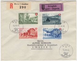 Pro Patria 1948 - Dringlich-Chargé-FDC von BERN nach Zürich