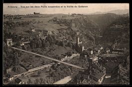 AK Fribourg, Vue sur les deux Ponts suspendus et la Vallée d