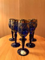 Schnaps-Gläser, Kristall, blau & goldig, Bohemia, 6 Stück