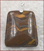 ♛ Grosser Tigerauge Anhänger 925 Silber (Schimmernd)