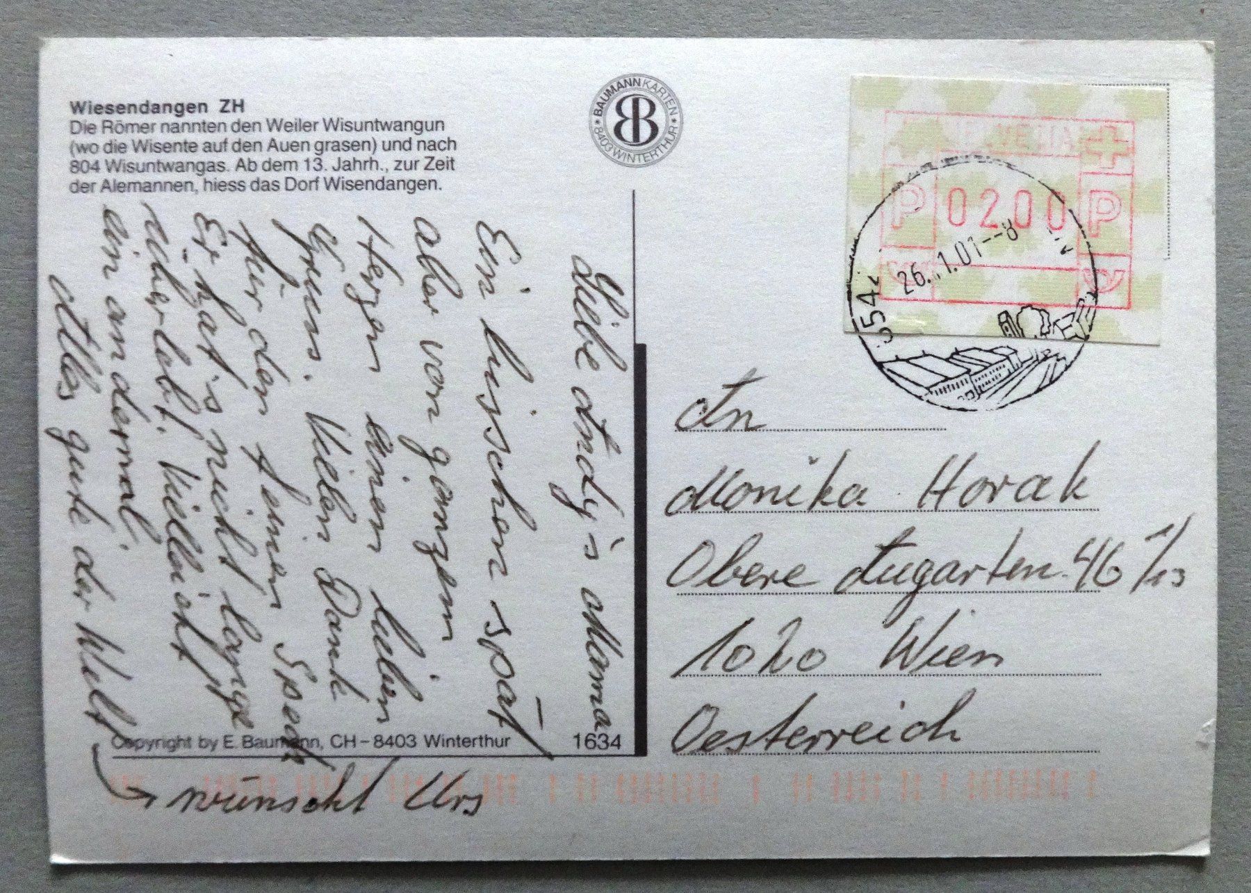 Cartoline postali: Wiesendangen ZH – Usato da Fétigny venduto da Billy2miny 1