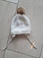 Wintermütze weiss, Strickmütze mit Bommel, Gr. 56