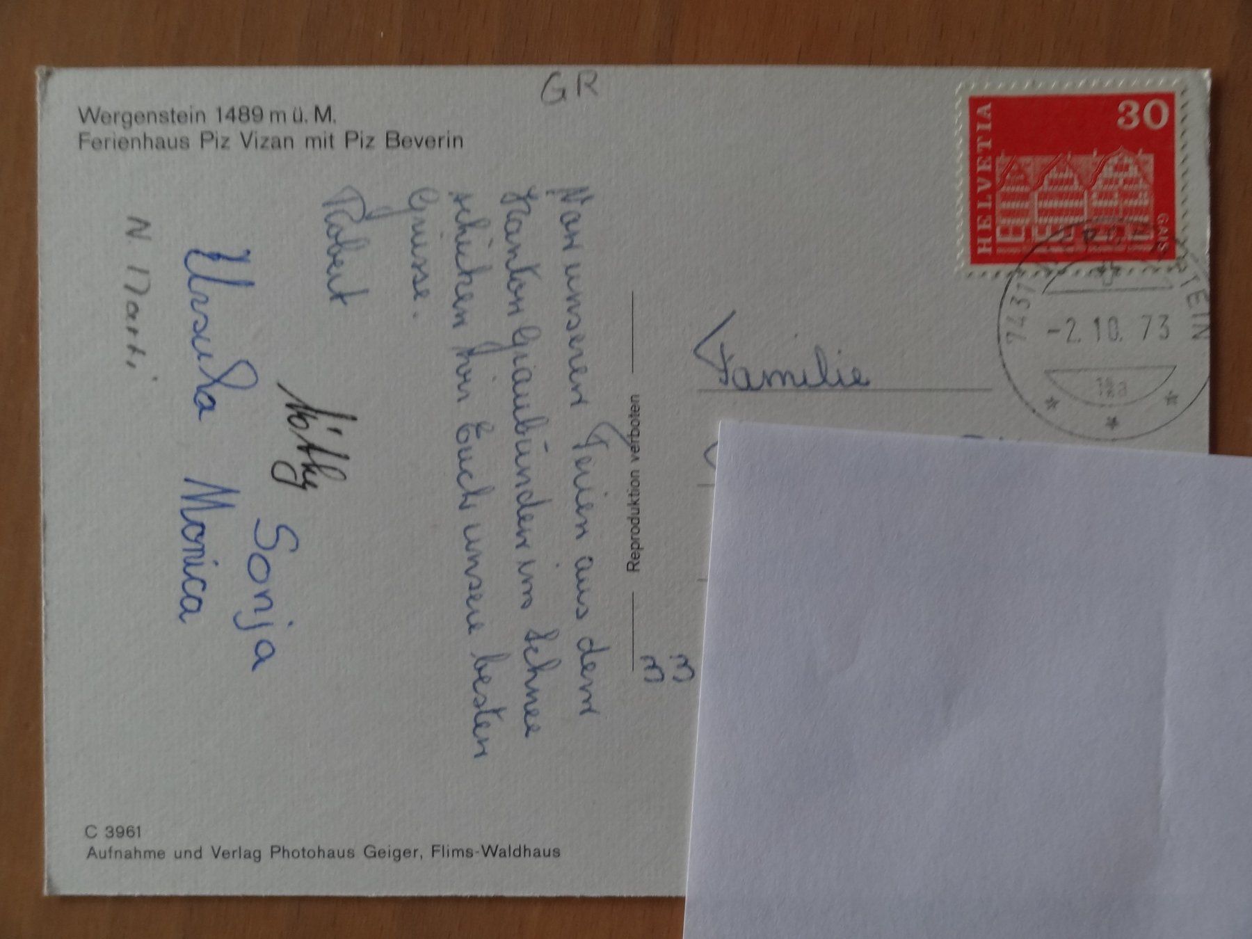 Cartoline postali: Wergenstein - Ferienhaus - 1973 – Usato da St Léonard venduto da Riglin 1