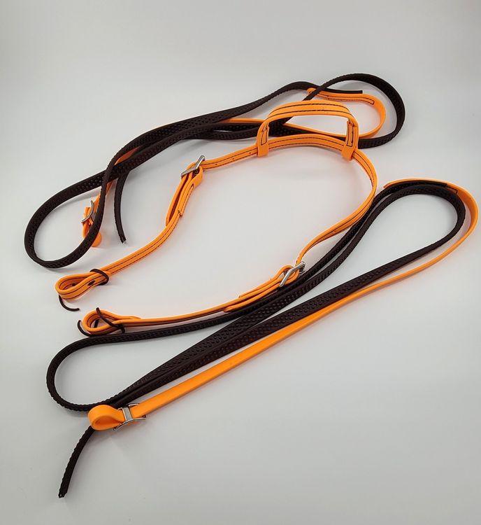 Biothan Einohr-Westernzaum Orange | mit Zügel | handgenäht (Neu und ...