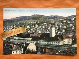 Alte Ansichtskarte St. Gallen mit Bahnhof und Postgebäude