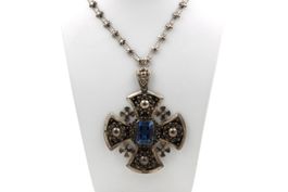Jerusalem Kreuz Antik mit Topaz 925 Sterling Silber *S4621