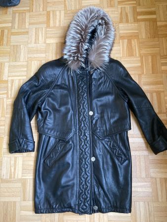 Leder-Parka Nappa butterweich warm schwarz 42 Pelzkapuze XL