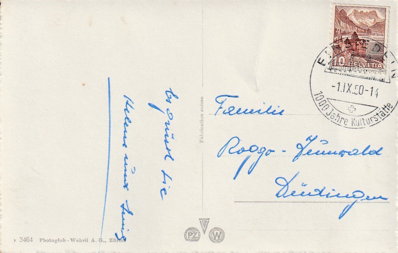 Cartoline postali: AK Einsiedeln gel. 1.9.1950 – Usato da Fribourg venduto da schnalla92 1